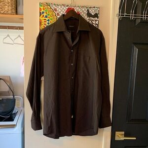 Men's Dark Brown Button-Up Dress Shirt